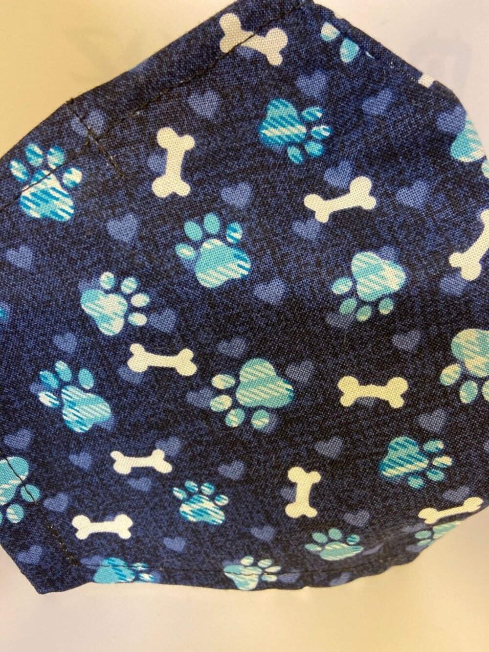 Handmade Adjustable Dog Paw Print Face Mask Blue Bones - Picture 4 of 5